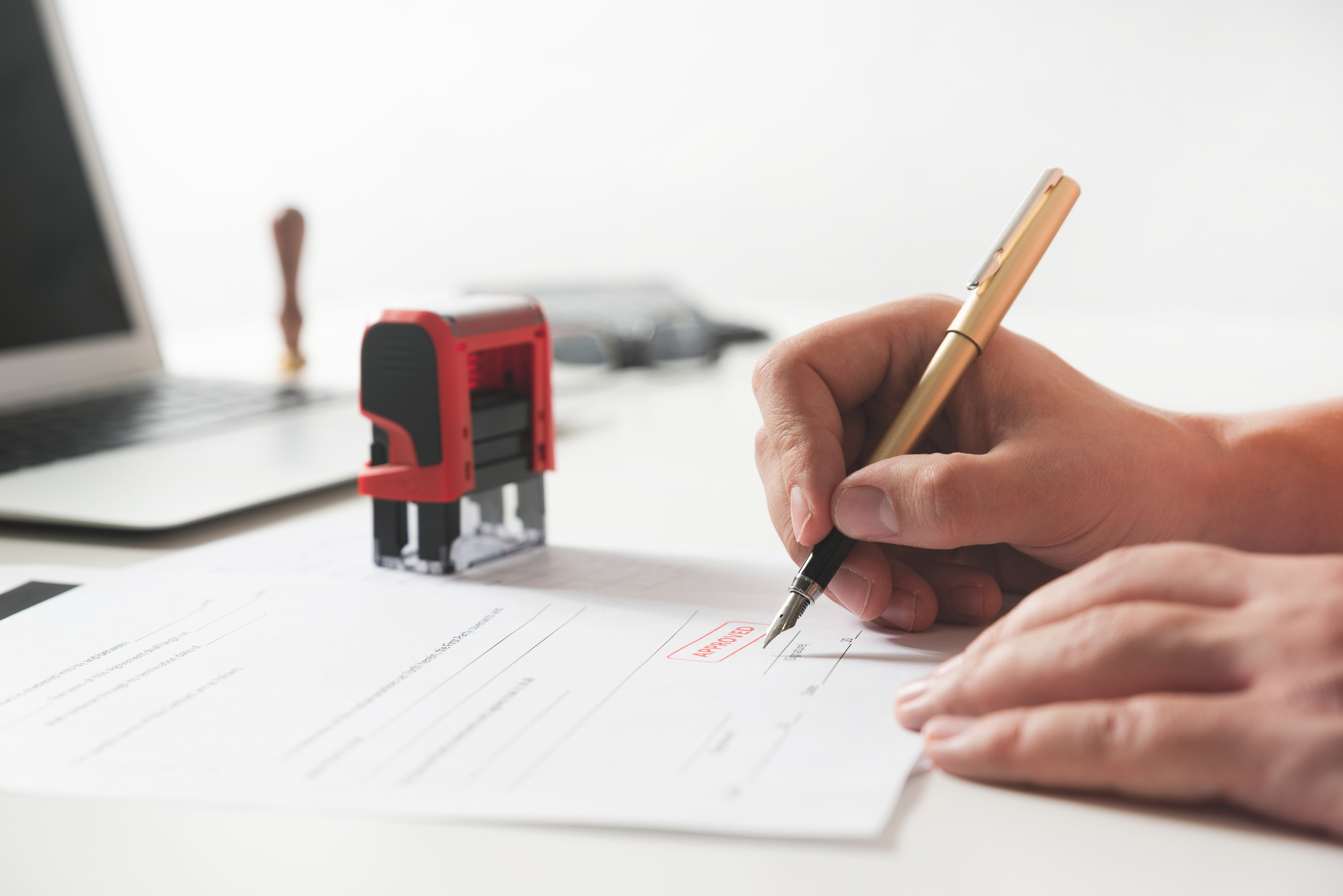 Lawyer Working in Office. Notary Signs Document